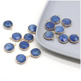 Pendant Necklaces Wholesale 10Pcs Natural Stone Blue Aventurine Round Goldplated For Jewellery Making Diy Necklace Earring Accessories Dhmpz