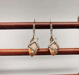 Dangle Earrings Le Han Jewellery Silver Cable Wrap With Champagne Gold Colour Stone And Clear Cubic Zirconia