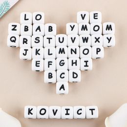 Beads 100pcs 12mm English Alphabet Silicone Alphabet Beads For Personalised Name DIY Pacifier Chain Accessories Nursing Toys