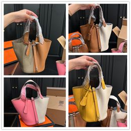 Litchi leather vegetable bags designer tote picotin locks 2023 handle basket handmade waxed classic thread leather basket bag