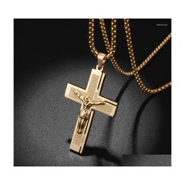 Pendant Necklaces Classic Fashion Catholic Jesus Cross Necklace For Men Women Religious Prayer Amet Accessories Drop Delivery Jewelr Dh9Sx