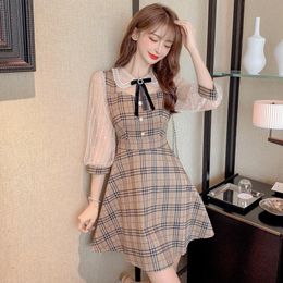 Dresses 2023 Elegante Mujer Vestido De Mujer In the Spring of the New Sweet age Reduction Brought the Bowknot Tartan Dress the Doll