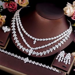 Wedding Jewellery Sets CWWZircons 4pcs Full Luxury Multi Layered Triple Big Necklace Dubai Nigerian Heavy CZ for Brides T665 230519