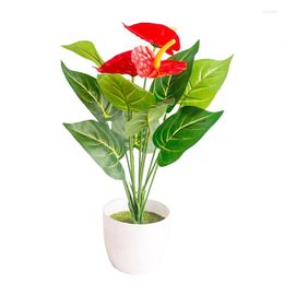 Decorative Flowers 12 Head Artificial Anthurium Potted Indoor Green Plants Balcony Office Desktop Bonsai