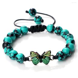 Strand 8mm Natural Stone Bracelet Green Butterfly Charm Tiger Eye Malachite Agates For Women Fashion Jewelry
