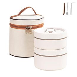 Dinnerware Sets 1000ml Thermal Lunch Box Stackable With Bag Leakproof Portable For Students Bento Container Chopsticks Spoon