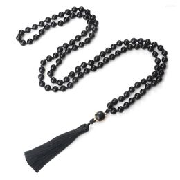 Pendant Necklaces Natural Black Obsidian Stone Men Shiny Onyx 108 Mala Beads Necklace Women Buddhist Prayer Yoga Jewelry Gifts
