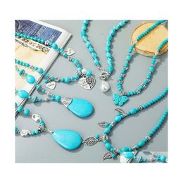 Pendant Necklaces Natural Stone Necklace For Women Turquoises Bohemian Hearts Lovers Leaf Butterfly Pearl Charm Western Jewelrypenda Dhej1