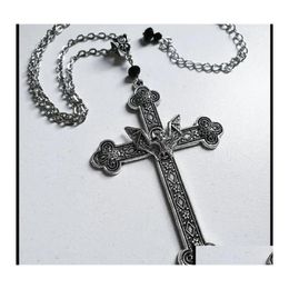 Pendant Necklaces Goth Punk Bat Cross Necklace For Men And Women Fashion Trend Street Accessories Cosplay Props Jewellery Giftpendant Dh78U