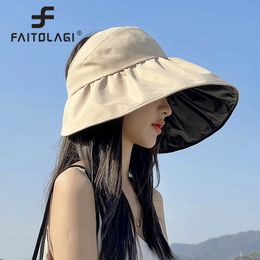 Visors Summer Empty Top Wide Brim Sun Hat For Women Anti UV Sunscreen Bucket Hat Female Sun Protection Outdoor Beach Cap 230519