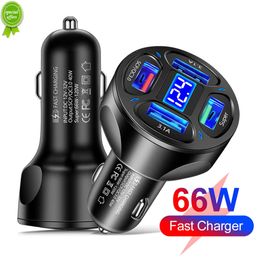 New 66W Display Voltage Car Charger 4 Ports USB Fast Charging Quick Charge 3.0 USB Cigarette Lighter Plug For iPhone Xiaomi Huawei