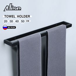 Towel Racks 20304050cm Bathroom Towel Holder Towel Ring Black Towel Rail WallMounted Selfadhesive Towel Bar 304Stainless Steel Hardware 230518