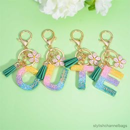 Keychains Creative English Letter Rainbow Key Chain Green Tassel Love Decoration Fashion Charm Keyring Gift