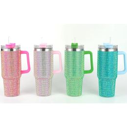 40oz Diamond Tumblers Cups With Handle Lids and Straw Stainless Steel Insulated Tumblers Bling bling Car Travel Mugs Termos