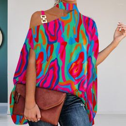 Women's Blouses Vintage Pattern Printed Pullover Blouse 2023 Autumn Elegant Rich Colors Loose Baggy One Shoulder Women Lady Shirt