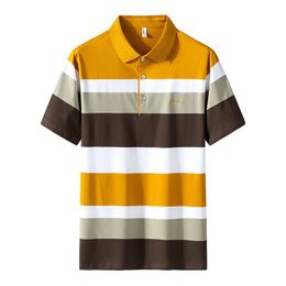 Mens Polos Casual Summer Short Sleeve Striped White Black Polo Shirt Brand Fashion Clothes For Oversize 4XL 230518