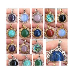 Pendant Necklaces Aventurine Shell Lapis Lazi Tiger Eye Crystal Goldstone Howlite Opal Round Bead 1Pcs Wfh747 Drop Delivery Jewellery P Dhlwg