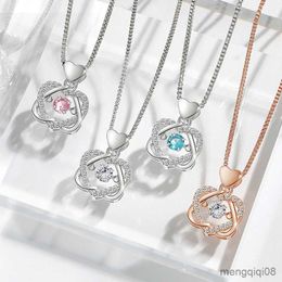 Delicate Luxury Shining Zircon Double Heart-shaped Pendant Hollow out Necklace for Women Girls Romantic Wedding Jewelry Gifts