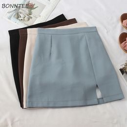 Skirts Skirts Women Solid High Waist Wrap Hip Basic Side Slit Work Wear A-line Elegant Mini Skirt Slim All-match Chic Trendy Simple 230519