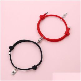 Charm Bracelets Magnetic Couples Love Lock Key Mutual Attraction Relationship Matching Friendship Rope Bracelet Jewellery Drop Dhgarden Dhz2P