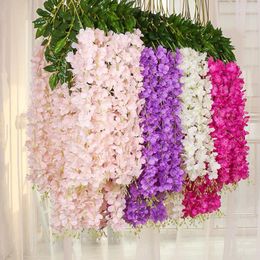 Decorative Flowers 12Pcs 45inch Wisteria Artificial Flower Silk Vine Garland Hanging For Wedding Party Garden Outdoor Greenery Office Wall