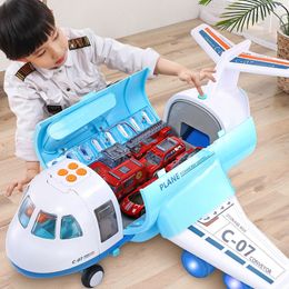 Diecast Model Large Spray Inertia Airplane Toy for Children Transport Aircraft Storage Alloy Vehicle with Music Light Kids Airliner Gift 230518
