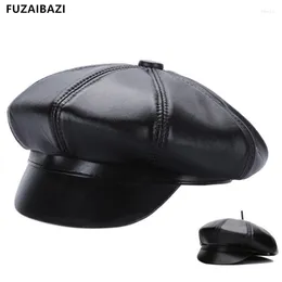 Berets Fashion Spring Autumn Woman Leather Hats Sheepskin Sboy Hat Lady Octagonal Caps Men Women Peaked Cap Winter Snapback Beret