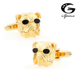 iGame Factory Price Supply Bulldog Cuff Links Golden Color Novelty Animal Dog Design Free Shipping