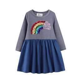 Girl's Dresses Jumping Meters Arrival Princess Rainbow Girls Party Dresses Beading Children's Autumn Winter Birthday Tutu Dresses Toddler 230519