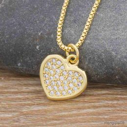 New Fashion Romantic Heart Necklace Gold Colour Long Chain Cubic Zircon Pendant Charm Party Wedding Gift Jewellery for Women