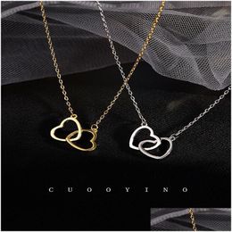 Pendant Necklaces Stainless Steel Double Heart Necklace Love Hearts Shape Buckle Ring Clavicle Chain Fashion Charm Small Gif Dhgarden Dhxhn