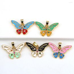 Charms 5PCS Luxury Female Butterfly Pendant Necklaces Colourful Enamel Gold Colour Chain Simple Choker Necklace Jewellery For Woman