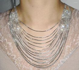 Choker Women Layered Statement Necklace Waterfall Simulated Diamond CZ Crystal Multi Strand Chain Fashion Jewellery Collar Tassel