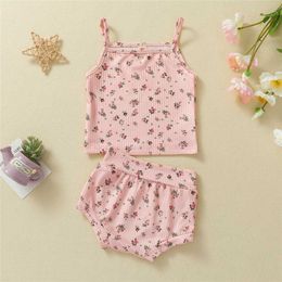 Clothing Sets Baby Camisole and Shorts Floral Pattern Tight Wide High Waist Sweet Style Cool Summer Clothing