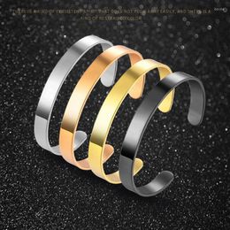 Bangle FYSARA Winter Women Men Cuff Bracelets Stainless Steel Black Gold Colour Open Bangles Simple Classic Jewellery Laser Logo Wholesale