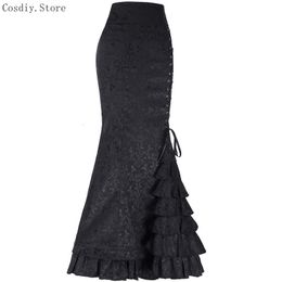 Skirts Jacquard Mermaid Bodycon Skirt Vintage Maxi Floor Women Solid Lace Up Ruffle Elegant Party Ball Floral Punk For Lady 230519