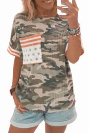 green Flag Pocket Ribbed Camo Print T-shirt 2023 Hot New l3y1#