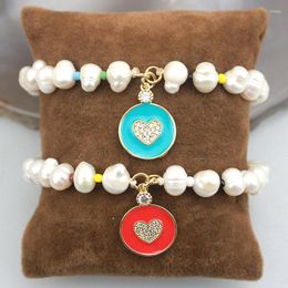 Pendant Necklaces 10pcs/lot Design Freshwater Pearl Bracelet Plated Heart Shape Cz/enamel Componentjewelry Wholesale