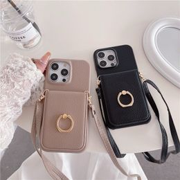 Crossbody Folio Lychee Pattern Vogue Phone Case for iPhone 14 13 12 Pro Max Samsung Galaxy S23 Ultra S22 Plus A34 A24 A54 5G Built-in Mirror Card Slot Leather Wallet Shell