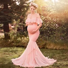Ruffle Collar Shoulder Maternity Dress Photography Props Pregnancy Dress Photography for Photo Shoot Pregnant Gown R230519