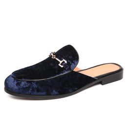 GAI GAI GAI Dress Shoes Designer Slipon Men Casual Brand High Quality Metal Button Slipper Loafers Summer Half for Blue 23519