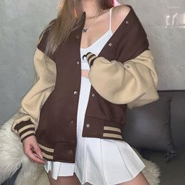 Women's Jackets Fashion Women Jacket Letter Pattern Ladies Female Y2K Single-Breasted Horizontal Stripes Streetwear Coat