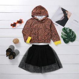 Clothing Sets 2Pcs Toddlers Kids Tracksuit Girls Print Hooded Long Sleeves Sweatshirt Mesh Pantskirt Infants 1-6 Years Old Clothes