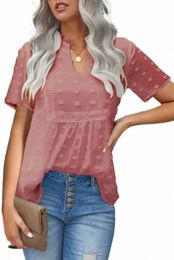 rose Swiss Dot Short Sleeve Flowy Top 2023 Hot New Q20b#