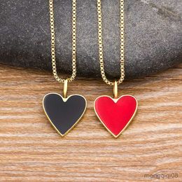 New Fashion Romantic Heart Necklace Black/Red Color Long Chain Choker Copper Zircon Charm Party Wedding Gift Jewelry for Women