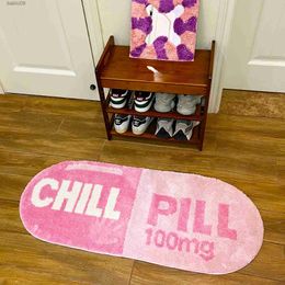Chill Pill Custom Rug Oval Tufted Rug Bath Mat Door Floor Mat Pink Home Decor Carpet Camping Mat Waterproof Anti-Slip T230519