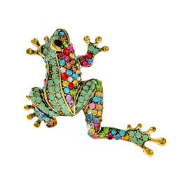 CINDY XIANG Rhinestone Frog Brooch Vivid Animal Pin Full Glasses Design Alloy Material Green Colour Women And Men Jewellery