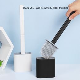 Toilet Brushes Holders Dual Use Silicone Brush and Holder Set Escobilla WC Wall Hanging Bristles for Floor Bathroom Accessories 230518