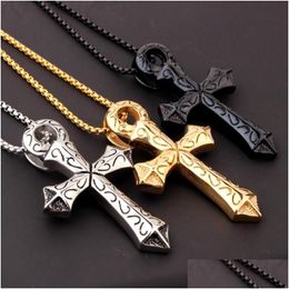 Pendant Necklaces High Quality Sier Color Gold Black Jewelry Stainless Steel Cool Cross Crucifix Mens Chain Necklace Box 24 Drop Del Dhgnw