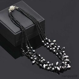 Black Silver Color Teardrop Crystal Beads Layers Necklaces Chunky Choker Chain Women Wedding Party Jewelry